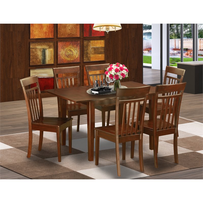 Pemberly Row 7-Piece Dining Set with Wood Seat and Mahogany Finish
