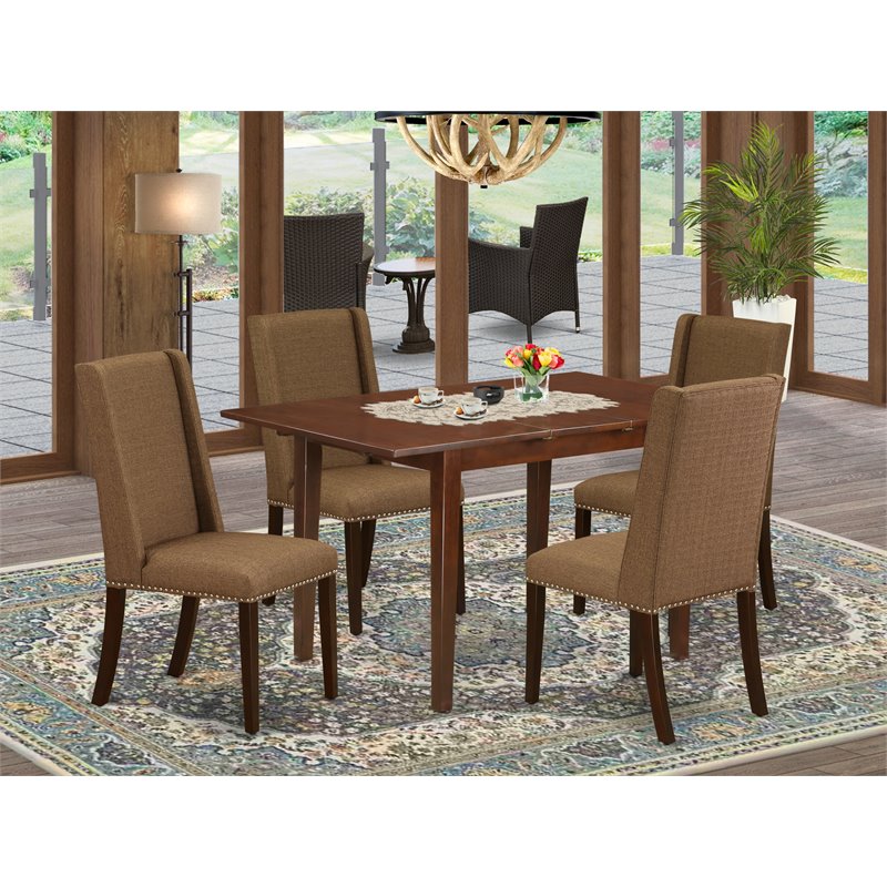 Pemberly Row 5-Piece Wood Dining Set with Mahogany Finish and Parson Chairs