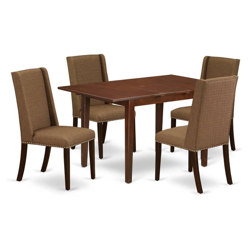 Pemberly Row 5-Piece Wood Dining Set with Mahogany Finish and Parson Chairs