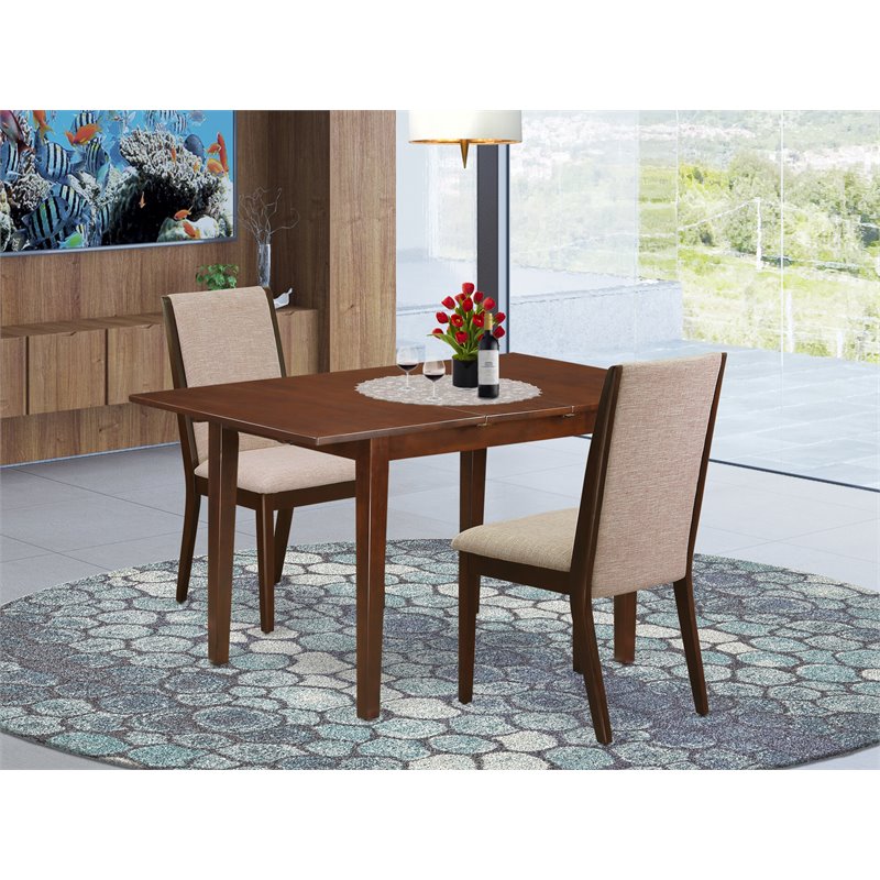 Pemberly Row 3-Piece Wood Dining Set in Mahogany and Light Tan Finish