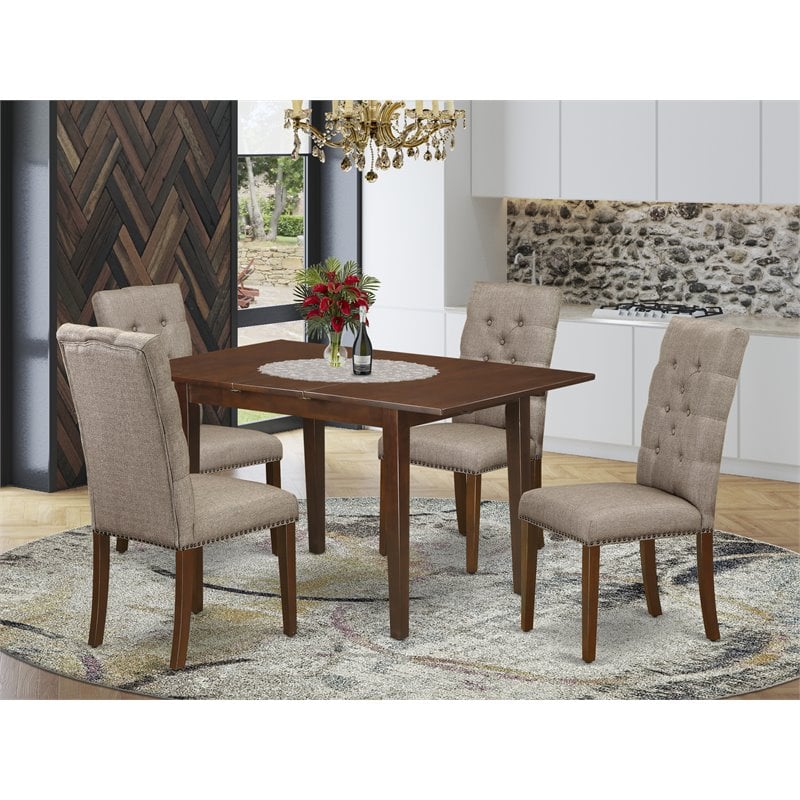 Pemberly Row 5-Piece Wood Kitchen Table Set in Mahogany and Khaki