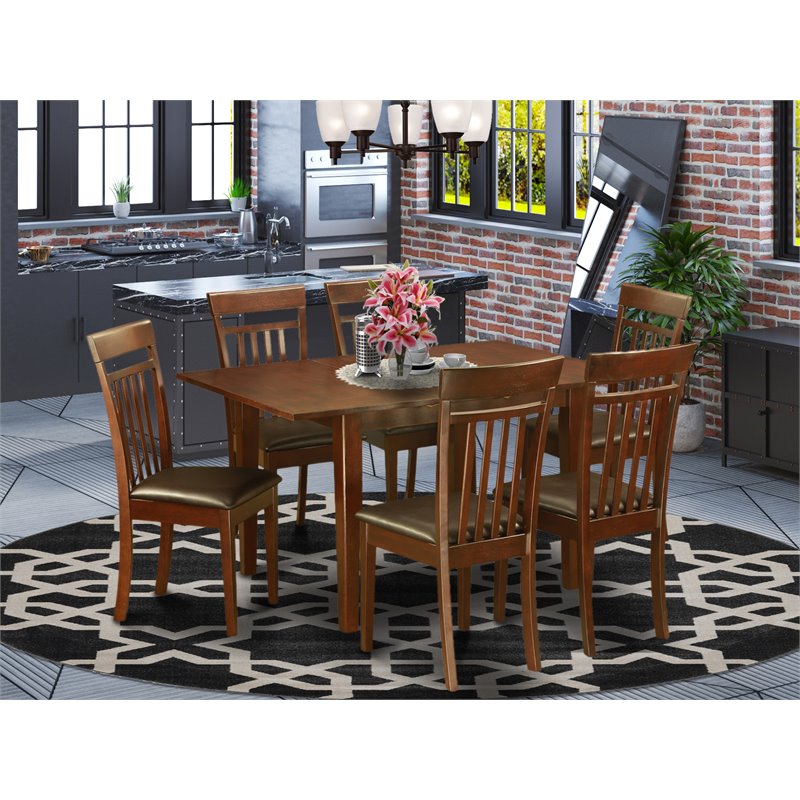 Pemberly Row 7-Piece Dining Set with Leather Seats in Mahogany Finish
