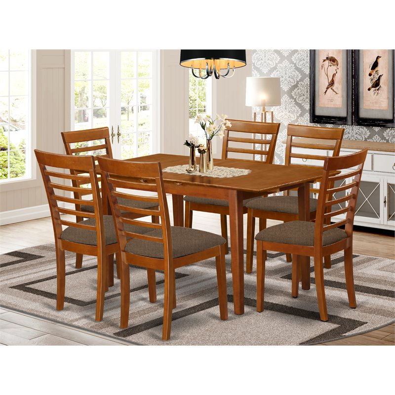 Pemberly Row 7-Piece Dining Set with Saddle Brown Wood Finish