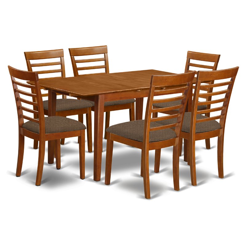 Pemberly Row 7-Piece Dining Set with Saddle Brown Wood Finish