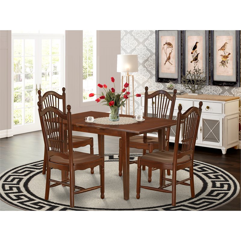 Pemberly Row 5-Piece Asian Hardwood Dining Set in Mahogany Finish