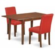 Pemberly Row 3-Piece Mahogany Dining Set with Firebrick Red Leather Chairs