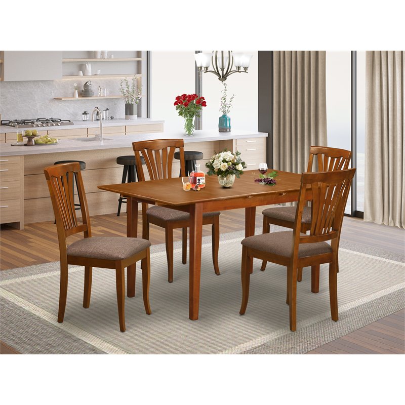 Pemberly Row 5-Piece Wood Dining Set with Saddle Brown Finish