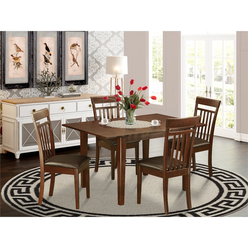 Pemberly Row 5-Piece Wood Kitchen Set with Faux Leather Seats in Mahogany