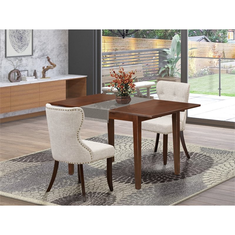 Pemberly Row 3-Piece Wood Dining Set with Linen Seats in Mahogany