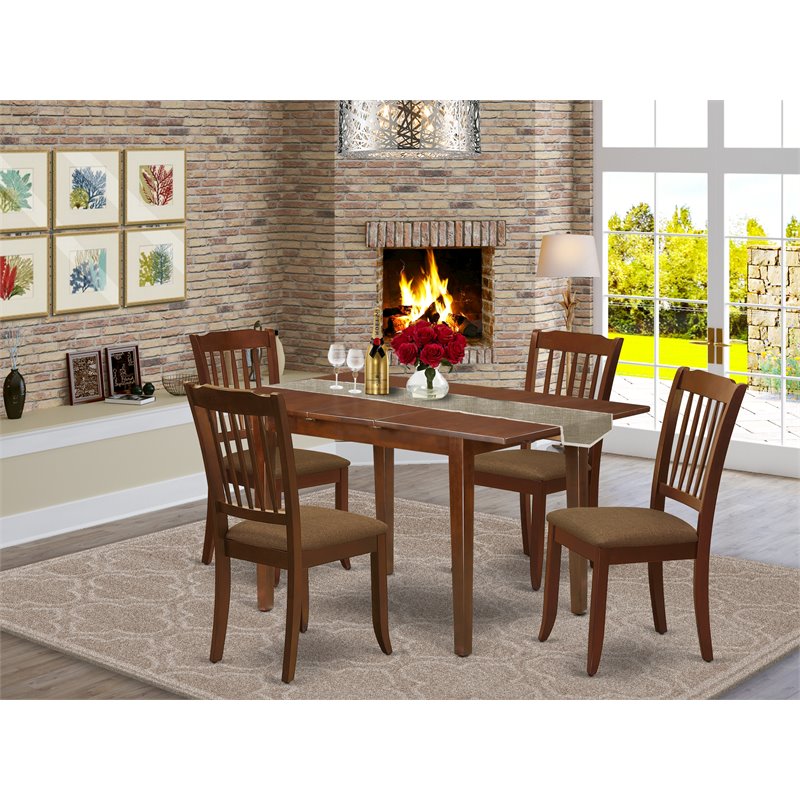 Pemberly Row 5-Piece Mahogany Dining Set with Linen Cushion Seats