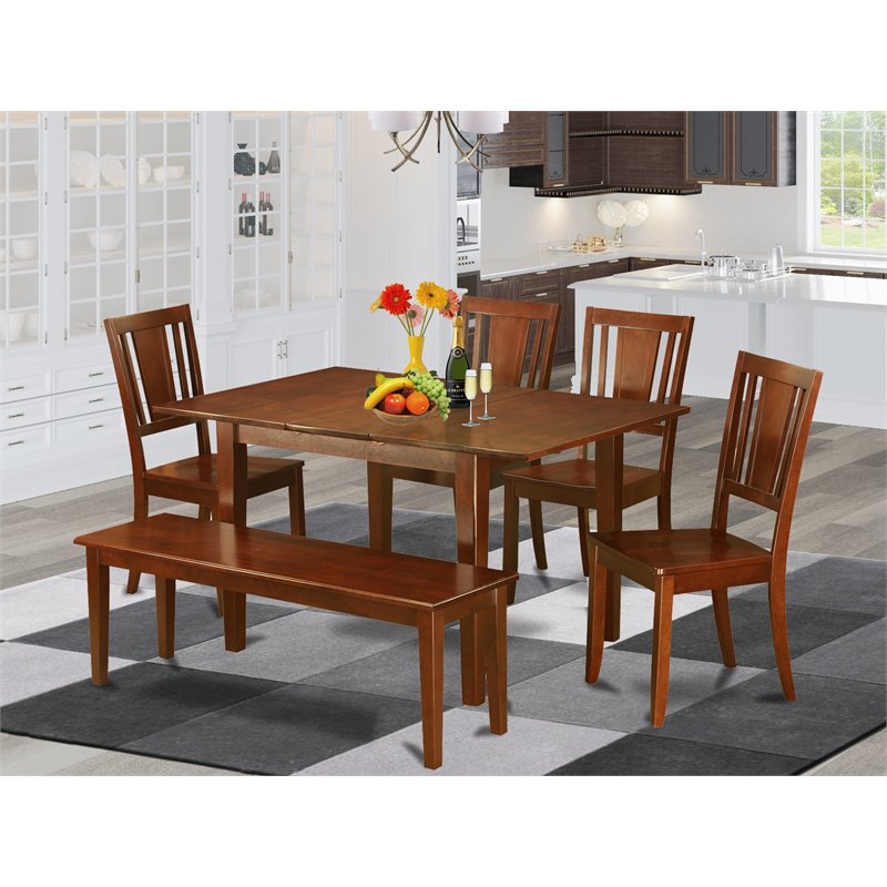 Pemberly Row 6-Piece Wood Kitchen Set with Mahogany Finish and Bench