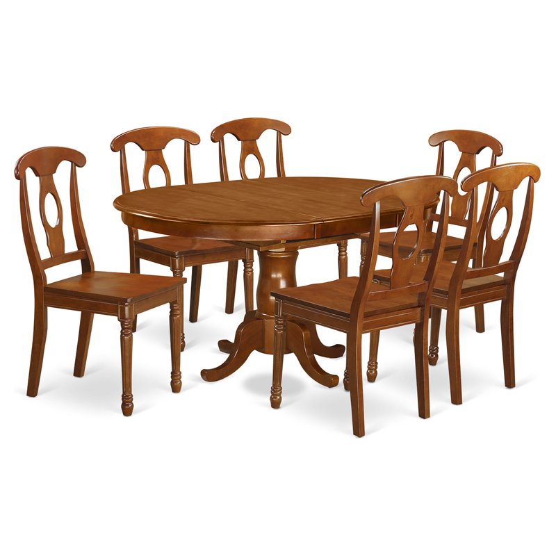Pemberly Row 7-Piece Saddle Brown Wood Dining Table Set with Chairs