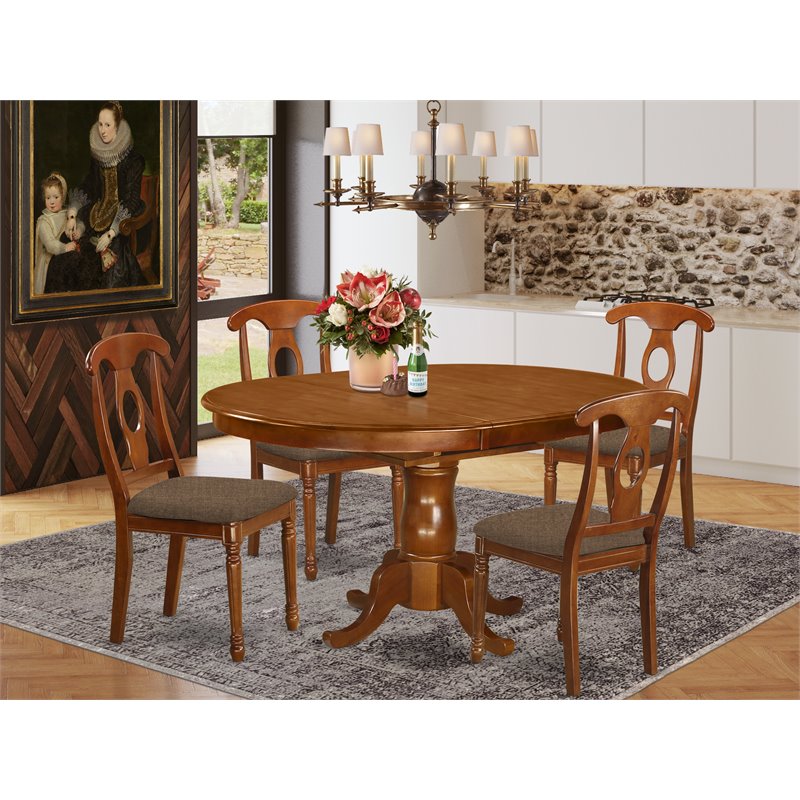 Pemberly Row 5-Piece Wood Dining Set with Saddle Brown Finish