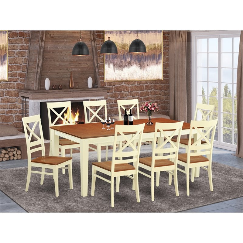 Pemberly Row 9-Piece Wooden Dining Table Set in Brown/White Finish