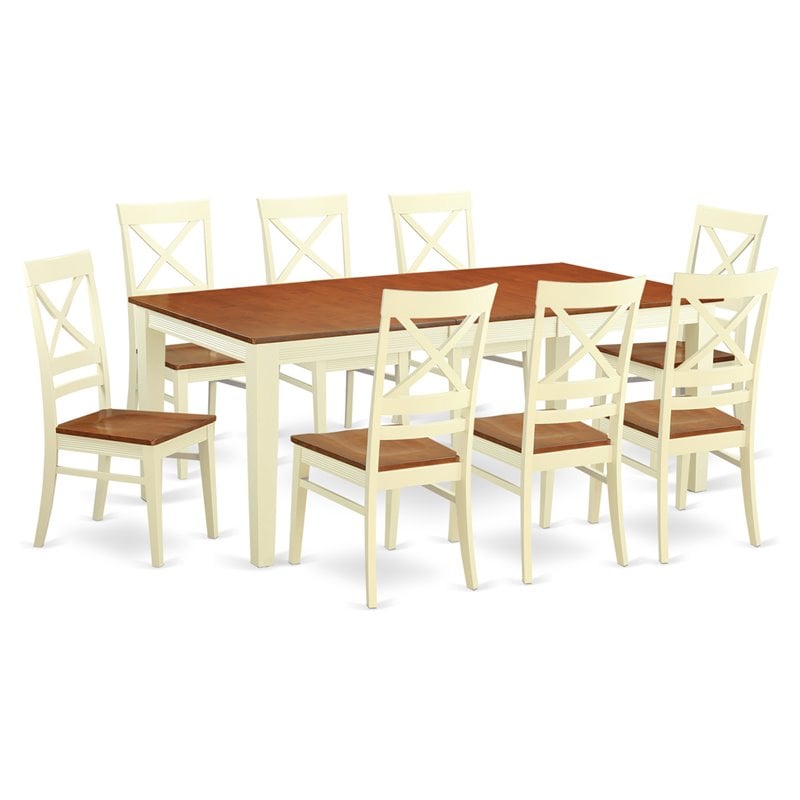 Pemberly Row 9-Piece Wooden Dining Table Set in Brown/White Finish
