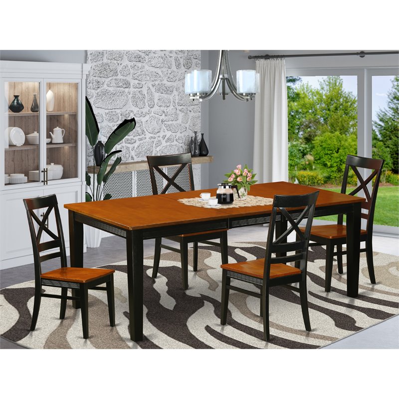 Pemberly Row 5-Piece Rectangle Wood Dining Table Set in Black and Cherry