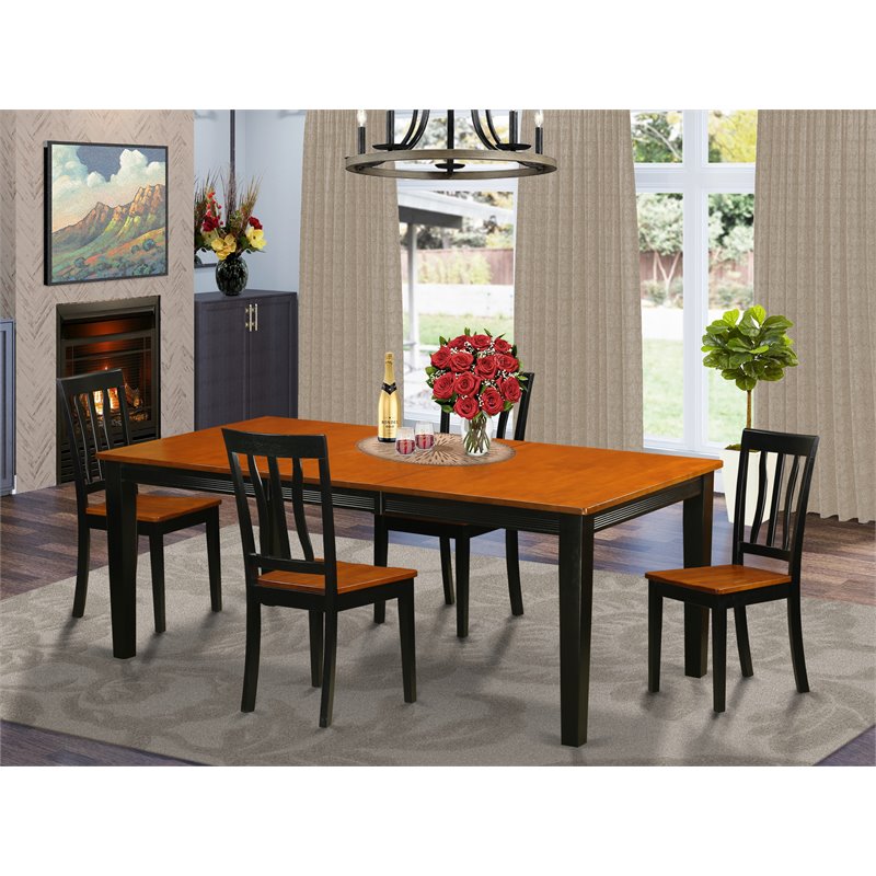 Pemberly Row 5-Piece Dining Set with Wood Seats in Black and Cherry
