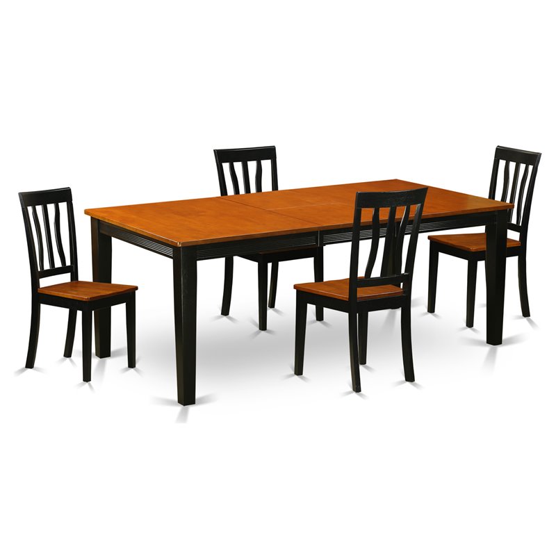Pemberly Row 5-Piece Dining Set with Wood Seats in Black and Cherry