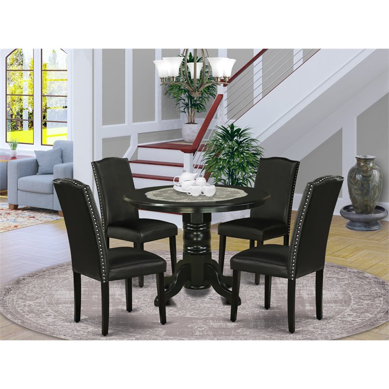 Pemberly Row 5-Piece Wood Dining Table Set in Black and PU Leather