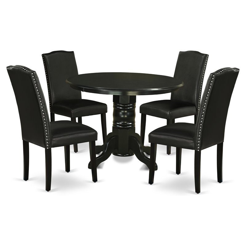 Pemberly Row 5-Piece Wood Dining Table Set in Black and PU Leather