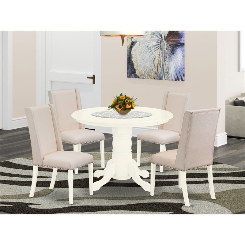 Pemberly Row 5-Piece Wood Dining Table Set with Linen Fabric Chairs