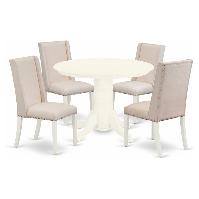 Pemberly Row 5-Piece Wood Dining Table Set with Linen Fabric Chairs