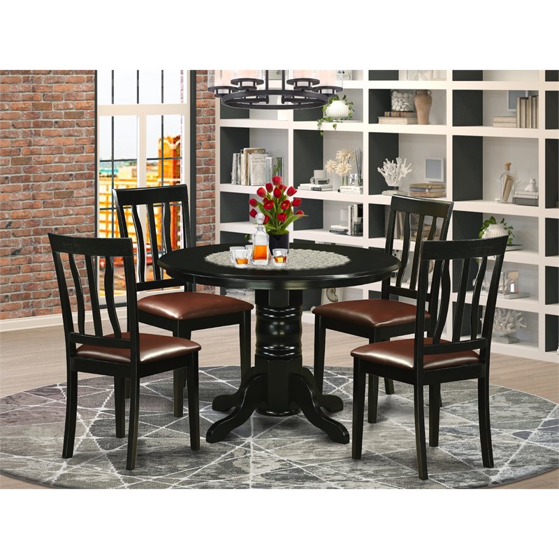 Pemberly Row 5-Piece Wood Dining Set with Faux Leather Black Finish