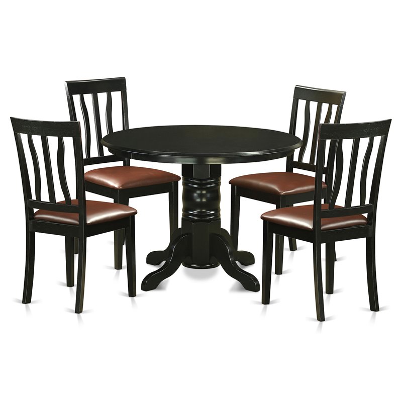 Pemberly Row 5-Piece Wood Dining Set with Faux Leather Black Finish