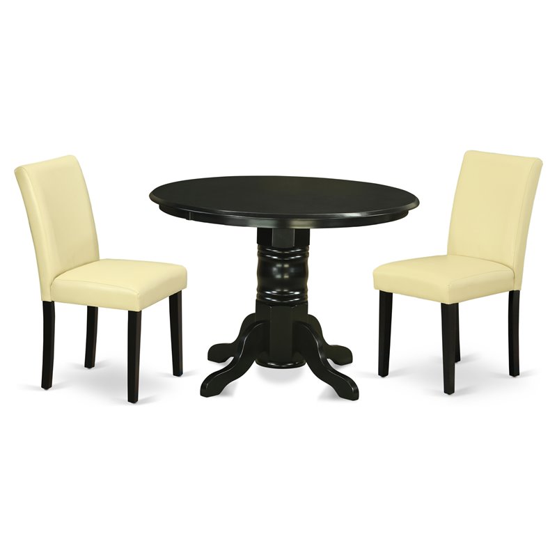 Pemberly Row 3-Piece Wood Dining Set with PU Leather Chairs in Black/Eggnog