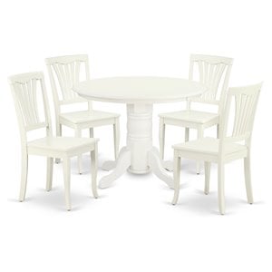 Pemberly Row 5-Piece Wood Dining Set with Round Table in Linen White