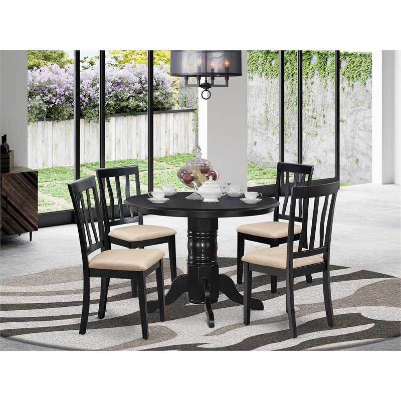 Pemberly Row 5-Piece Wood Dining Set with Linen Upholstered Seats