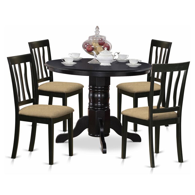 Pemberly Row 5-Piece Wood Dining Set with Linen Upholstered Seats