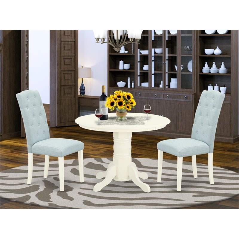 Pemberly Row 3-Piece Wood Dining Set in Linen White & Baby Blue Finish