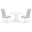 Pemberly Row 3-Piece Wood Dining Set in Linen White & Baby Blue Finish
