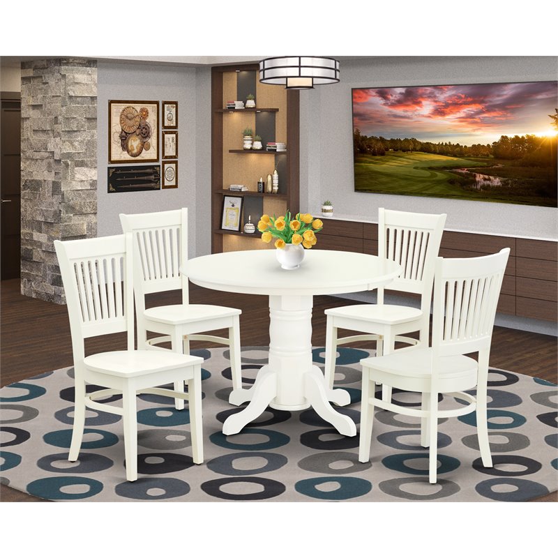 Pemberly Row 5-Piece Round Wood Dining Table Set in Linen White Finish