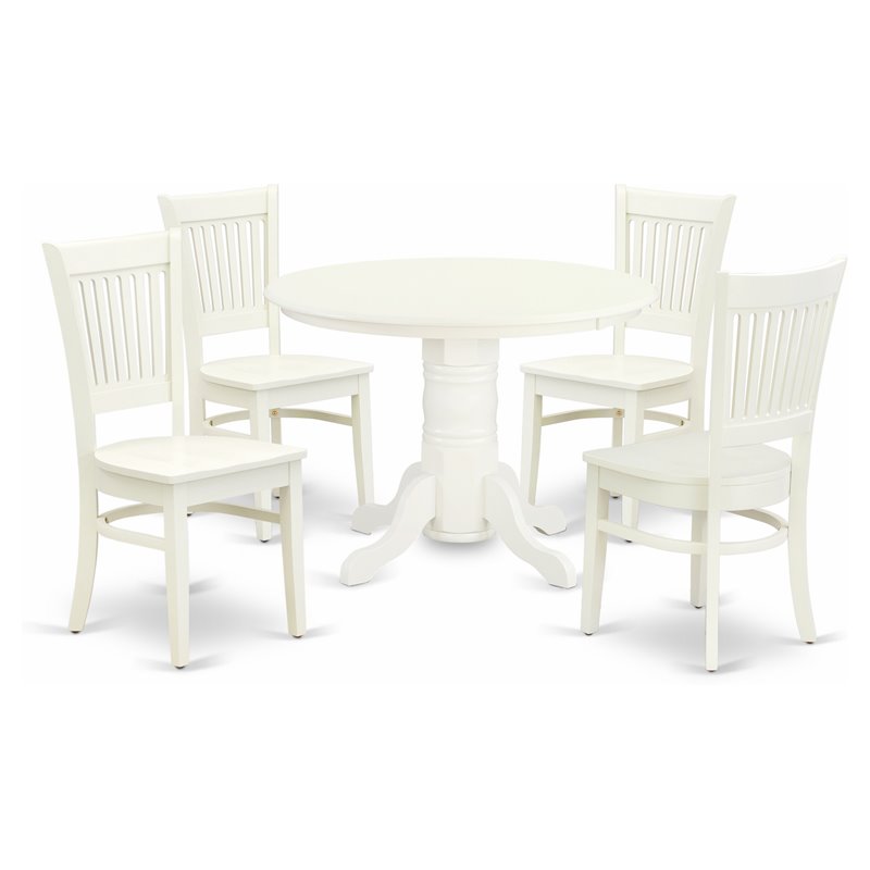 Pemberly Row 5-Piece Round Wood Dining Table Set in Linen White Finish