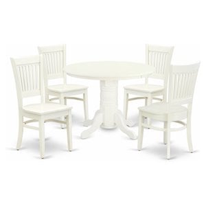 Pemberly Row 5-Piece Round Wood Dining Table Set in Linen White Finish