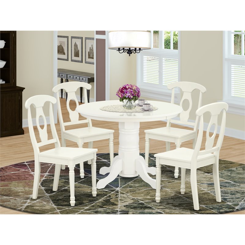 Pemberly Row Round 5-Piece Wood Dining Set with Linen White Finish