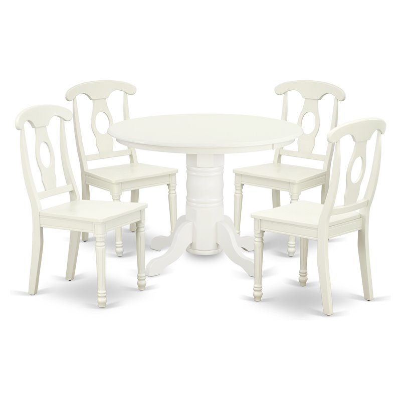 Pemberly Row Round 5-Piece Wood Dining Set with Linen White Finish