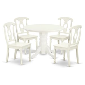 Pemberly Row Round 5-Piece Wood Dining Set with Linen White Finish