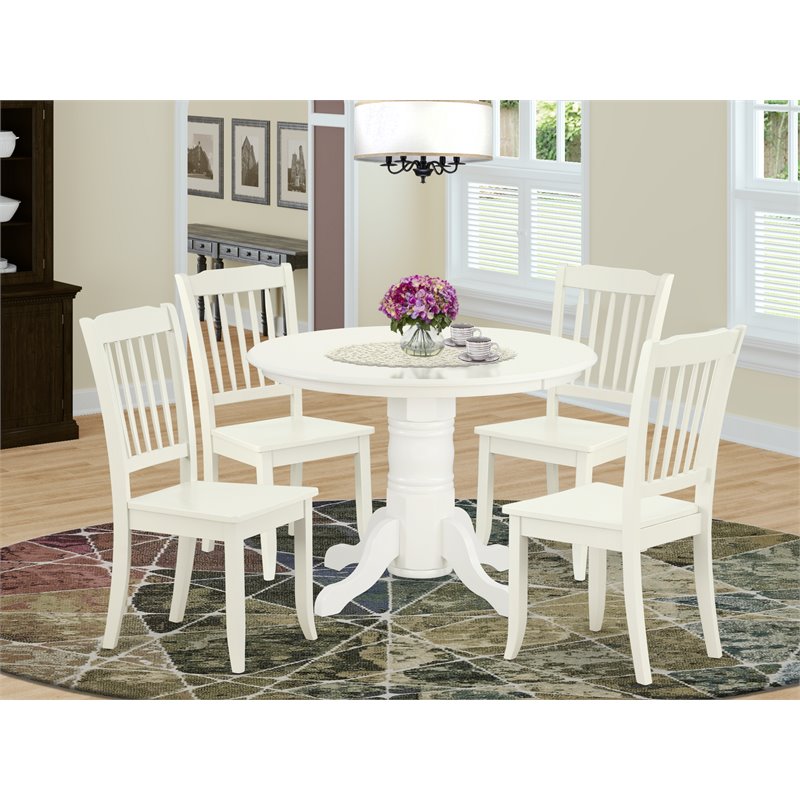 Pemberly Row 5-Piece Wood Dining Set with Slatted Chairs in White