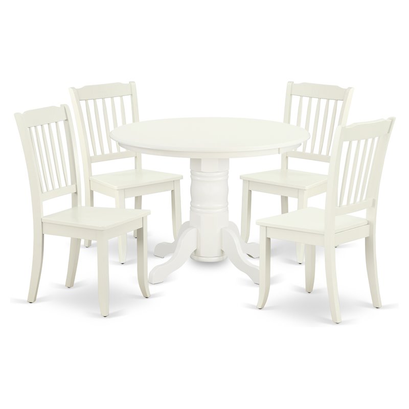 Pemberly Row 5-Piece Wood Dining Set with Slatted Chairs in White