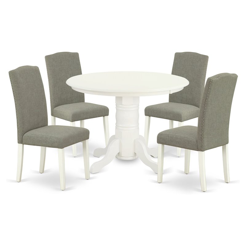 Pemberly Row 5-Piece Dining Set in Linen White and Dark Shitake