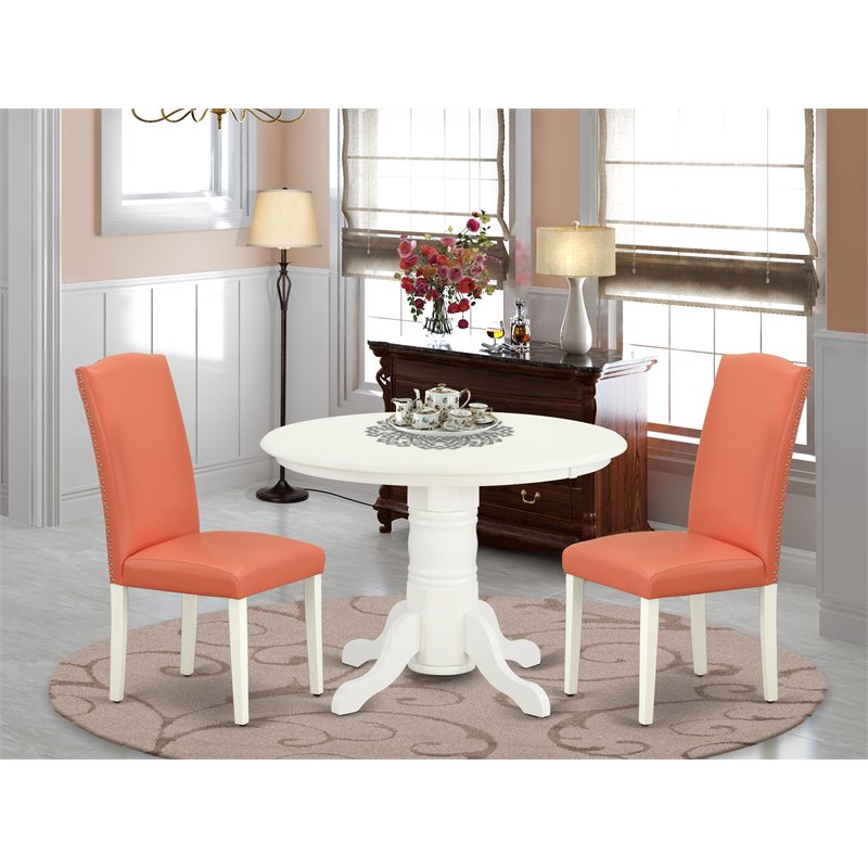 Pemberly Row 3-Piece Dining Set with Parson Chairs in White/Pink Flamingo