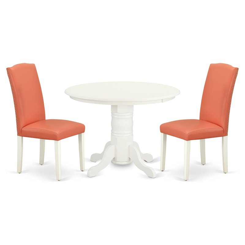 Pemberly Row 3-Piece Dining Set with Parson Chairs in White/Pink Flamingo