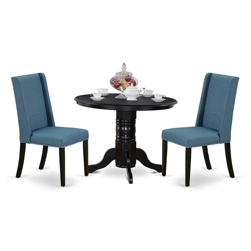 Pemberly Row 3-Piece Wood Dining Set in Black with Fabric Chairs