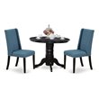 Pemberly Row 3-Piece Wood Dining Set in Black with Fabric Chairs