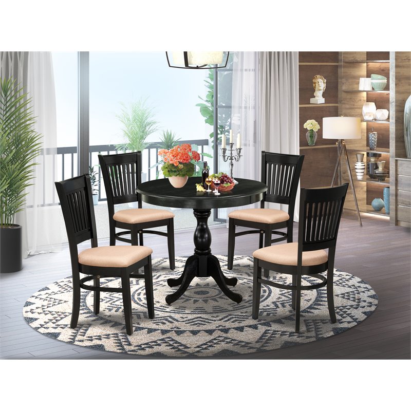 Pemberly Row 5-Piece Wood Dining Set with Slatted Chairs in Black