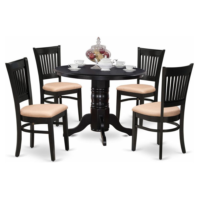 Pemberly Row 5-Piece Wood Dining Set with Slatted Chairs in Black