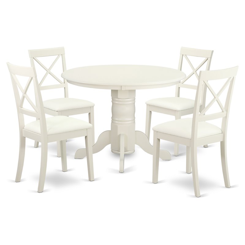 Pemberly Row 5-Piece Wood Dining Set with Faux Leather Seats in Linen White